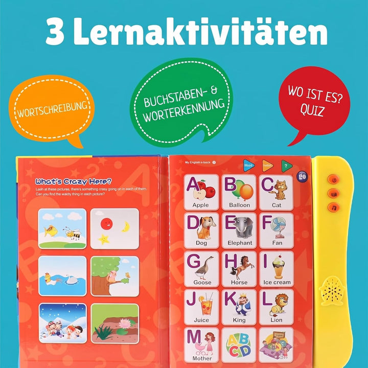 Boxiki Kids Englisch ABC Klangbuch für Kinder / Englische Buchstaben & Wörter, Lernspielzeug. Lernak