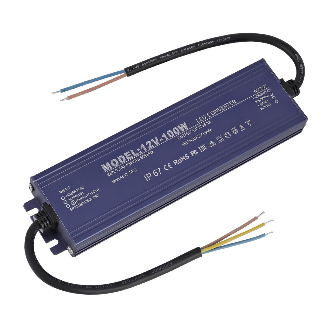 LED Trafo 12V 100W, IP67 Wasserdicht Transformator AC 100-264V auf DC 12V 8.3A LED Treiber, Ultradün