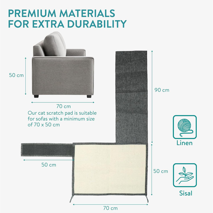 Navaris Kratzmatte für Katzen, Schutz für Linke Seite, Sofa, Boden, Wand, Sisal und Leinen, 50 x 70