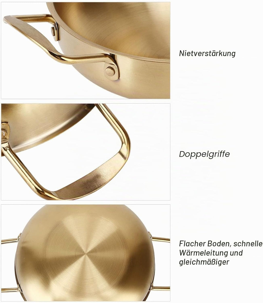 Koreanischer Nudeltopf, koreanischen Ramen Topf, 20cm Gold Edelstahl Hot Pot, Doppel Griff Edelstahl