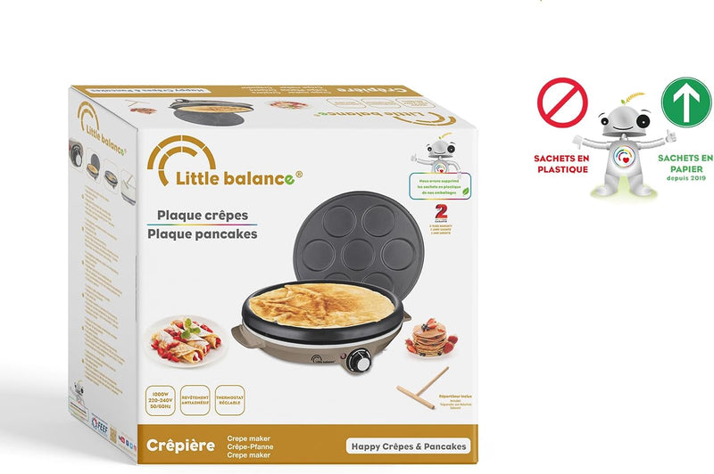 LITTLE BALANCE 8694 Crêpe-Pfanne Duo 1000 Muskatnuss, elektrische Crêpe und Pfannkuchen, 2 herausneh