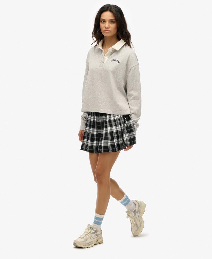 Superdry Damen Kariert, Gefaltet, Mini Rock 36 Kariert, Weiss/Schwarz, 36 Kariert, Weiß/Schwarz