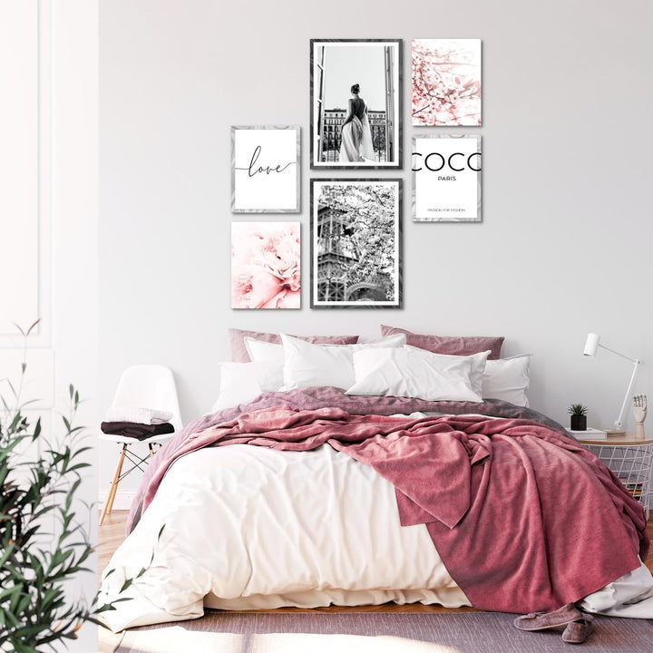 Novart Wandbilder Set Fashion Coco - KEIN EXTRA RAHMEN BENÖTIGT - Modern Deko - Wohnzimmer Mädchen T