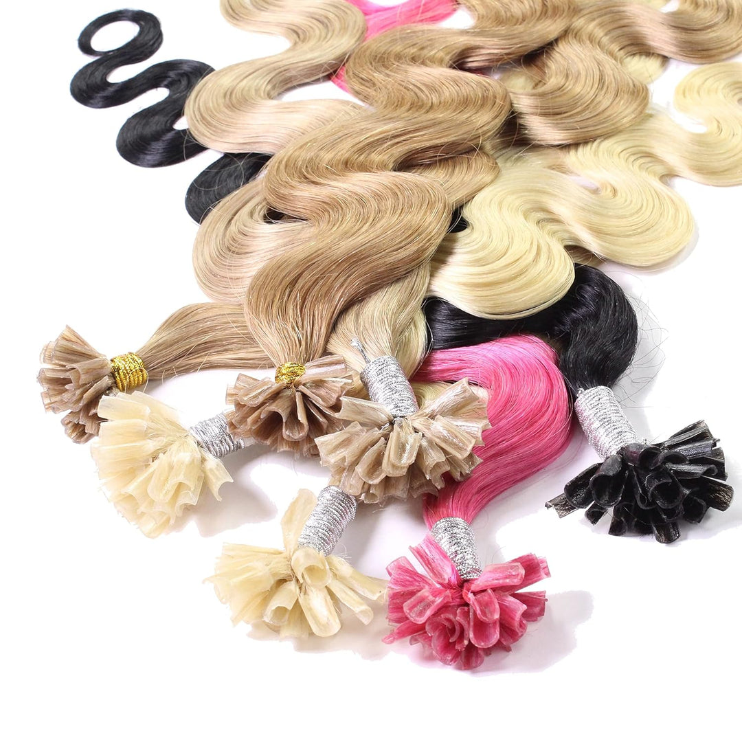 hair2heart Extensions Echthaar Bondings Gewellt - 50 Strähnen 1g 50cm 8/01 hellblond natur-asch
