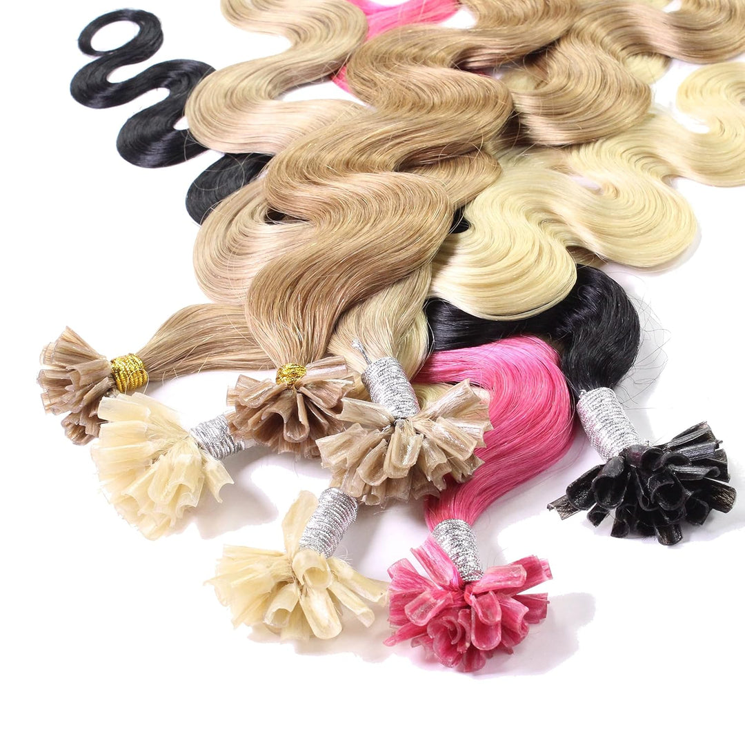 hair2heart Extensions Echthaar Bondings Gewellt - 50 Strähnen 1g 40cm 4/0 mittelbraun 