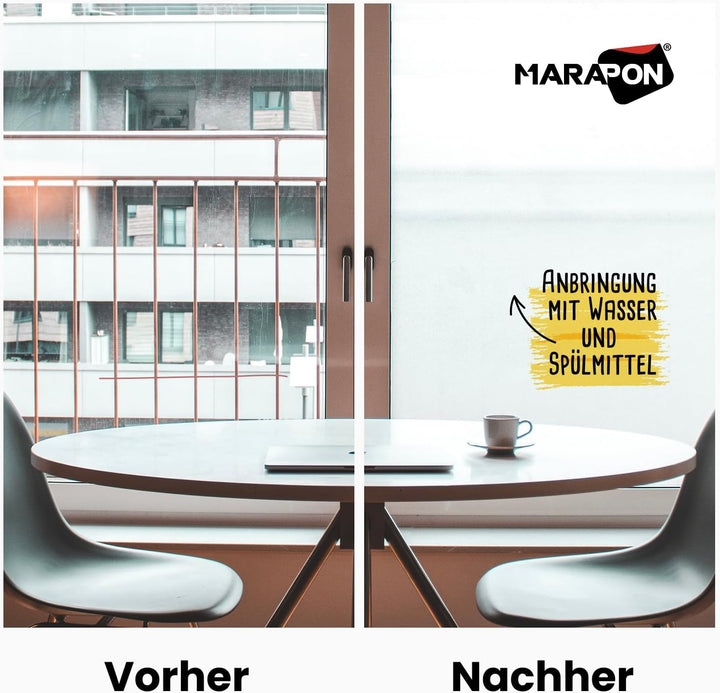 MARAPON Fensterfolie Blickdicht in Matt 0,60x20 m Set inkl. Rakel Cutter 10 Klingen Statisch haftend