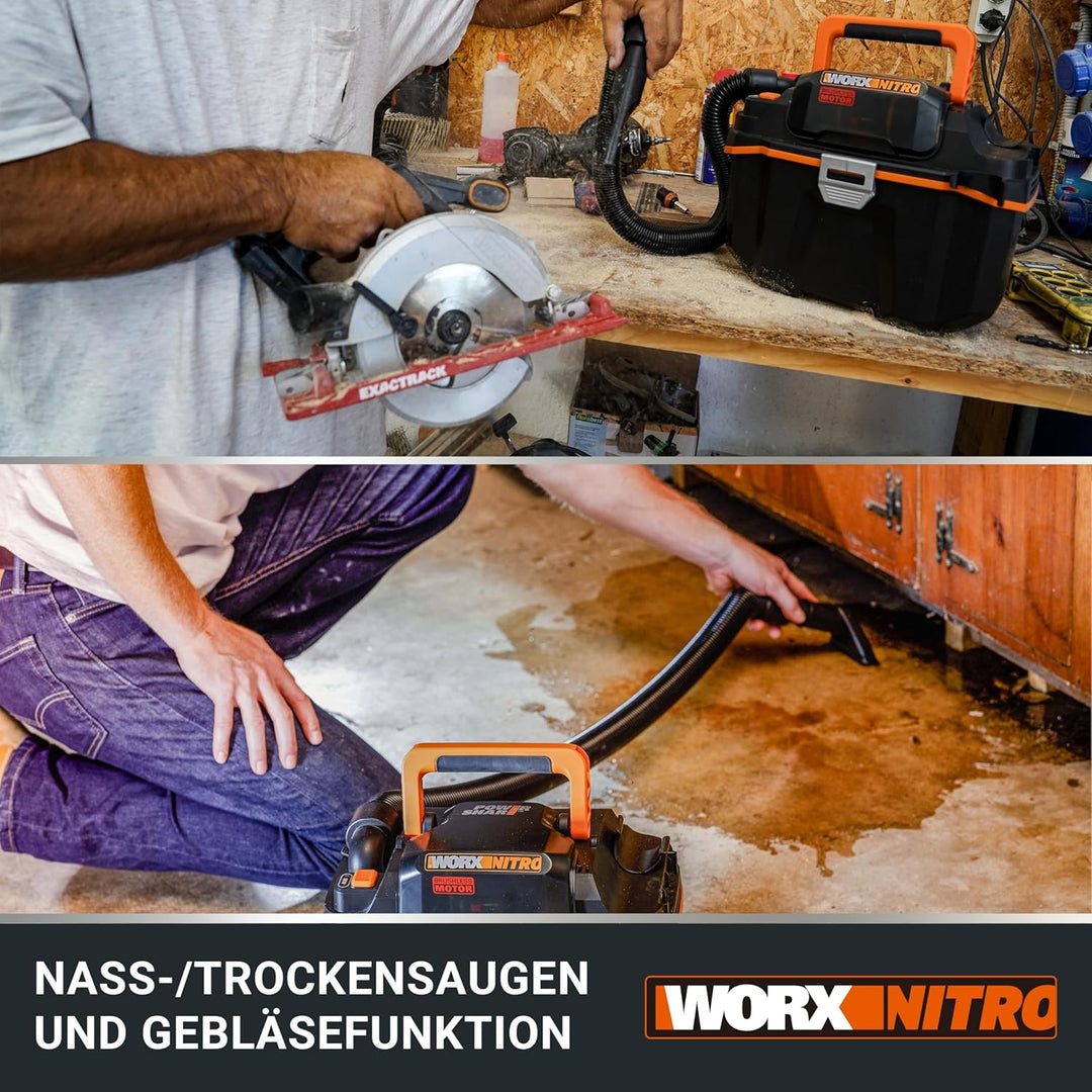 WORX WX031.9 Akku Nass-/Trockensauger - mobil und handlich - 20V - mit Fugendüse und Breitstrahldüse