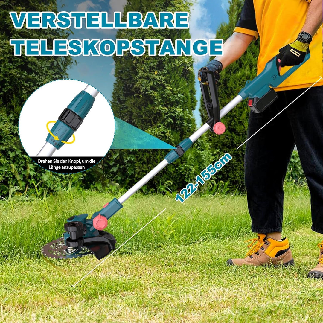 Akku Rasentrimmer für Makita Akku | 3-in-1 Rasenkantenschneider, Freischneider & Motorsense | Bürste