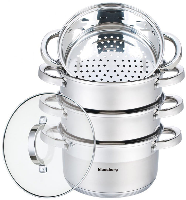 Mantowarka Dampfkocher 18cm Set Induktion Kochtopf Dampfgarer Glasdeck 5 Elemente KB-7137