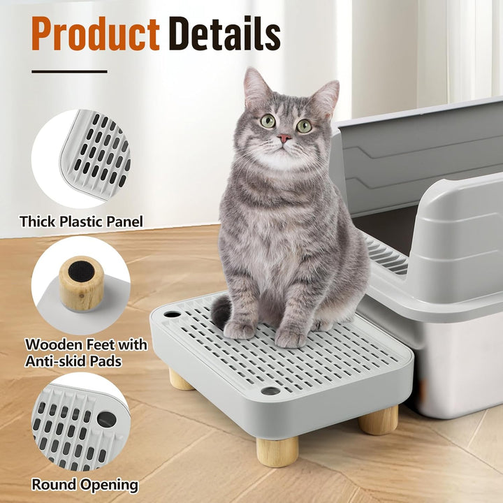 Bartuke Erhöhte Katzenklo-Rampe, Katzentreppe mit Holzfüssen, Katzenstreu-Filterpedal für automatisc