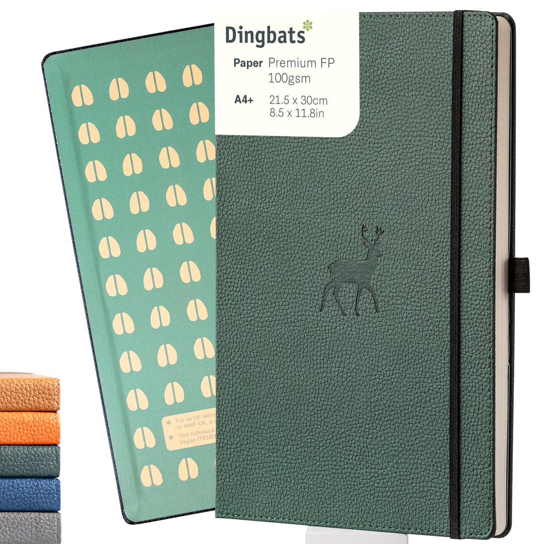 Dingbats - Wildtiere Blanko Extra Grosses Notizbuch, Grüner Hirsch, A4 - Hardcover Notizbuch - Perfo