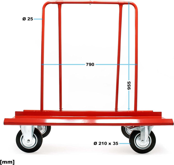 Wiltec Plattenkarren bis 800 kg mit 4 Vollgummi Rädern, Plattenwagen zum Transport von Trockenbauwän