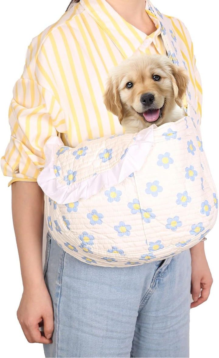 Haustier-Tragetasche mit Blumendruck, für kleine Hunde und Katzen, freihändiges Design (blaue Blumen