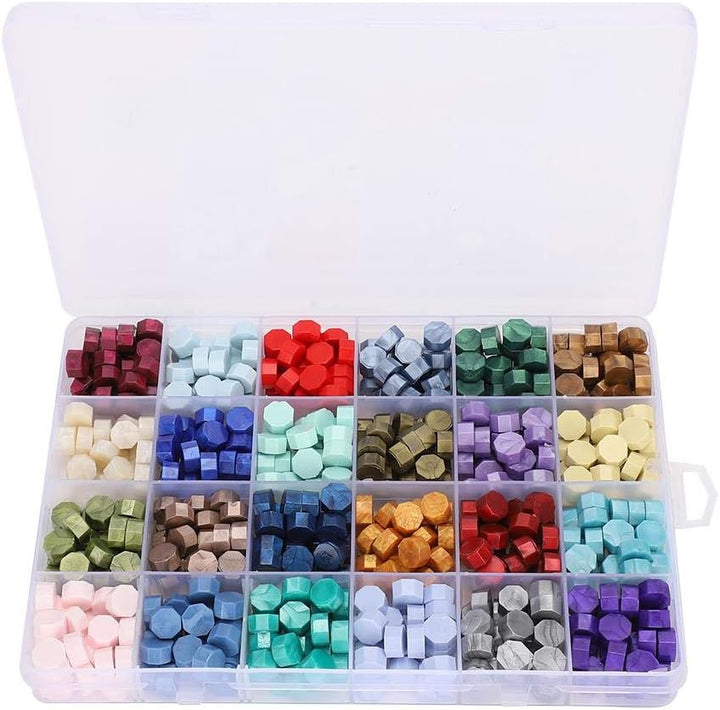 Siegel Wachsperlen Set verpackt in Plastikbox Retro 24 Farben Achteck Form Wachs Siegelstempel DIY H