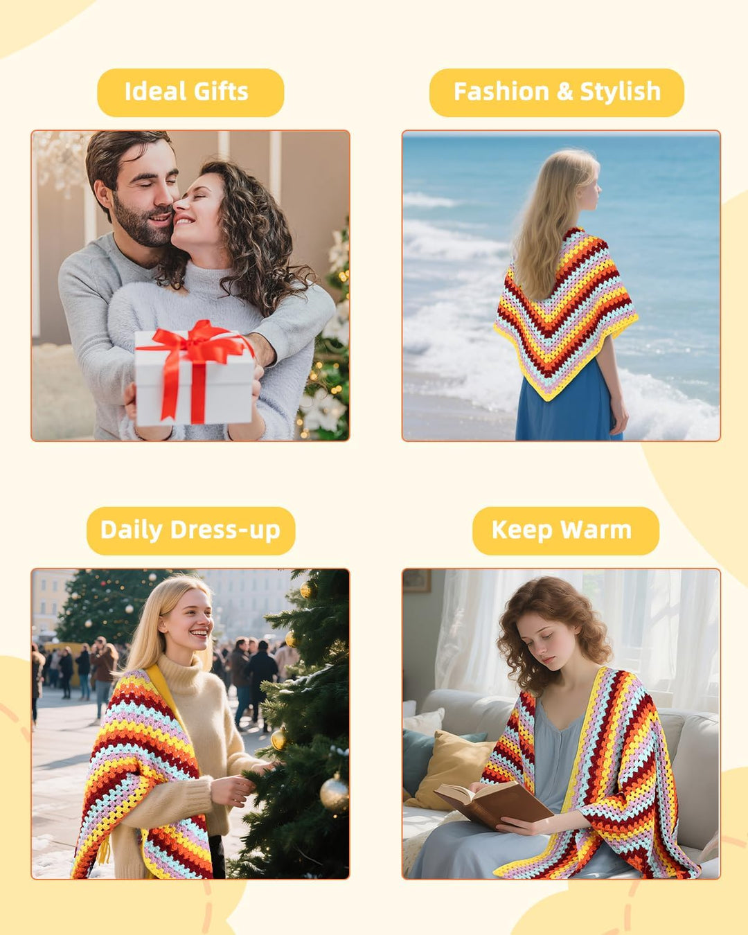 Aeelike Granny Square Shawl Häkelset für Anfänger, Häkelnadel Set mit Häkelnadeln 3,5mm 4,0mm, Häkel