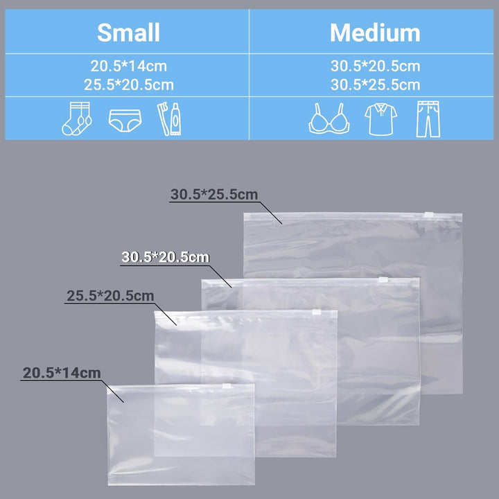 Zip Beutel für Kleidung, 50 Stück 30.5 * 20.5cm Plastiktasche mit Reissverschluss, Wasserdichter Pol