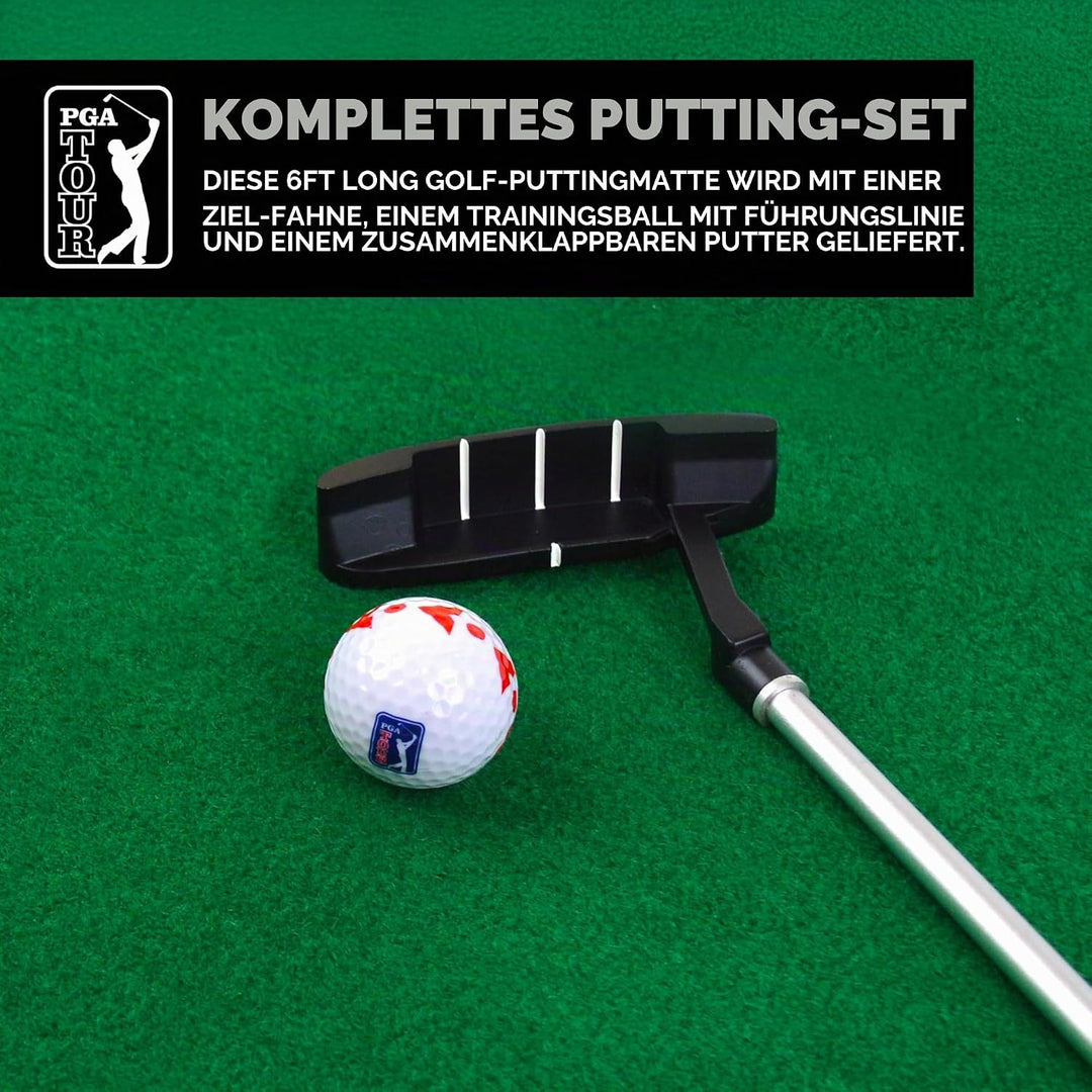 PGA Tour Putting-Matte mit zusammenklappbarem Putter und Ausrichtungsführung, 1,8 m Einzelbett Einze