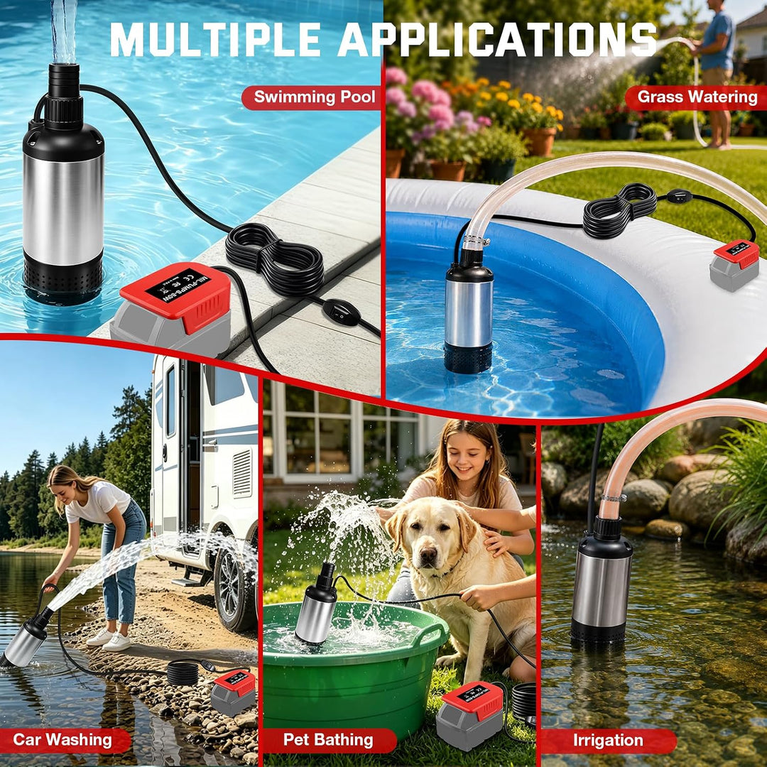 Wasserpumpe für Milwaukee 18V Akku, 3800L/H Bürstenlose Tauchpumpe Sumpfpumpe Schmutzwasserpumpe Abs