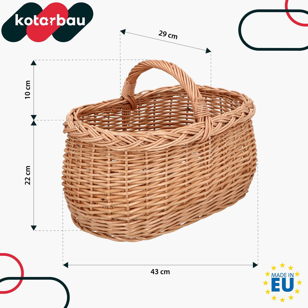 KOTARBAU® Henkelkorb Weidengeflecht für Einkauf in Naturfarbe Geräumig und