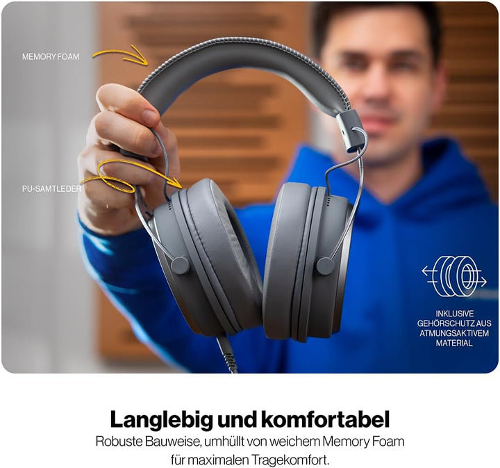 ENDORFY VIRO Plus USB Alt Gray, Gaming Over-Ear-Kopfhörer, Abnehmbares Mikrofon, USB 7.1-Soundkarte,