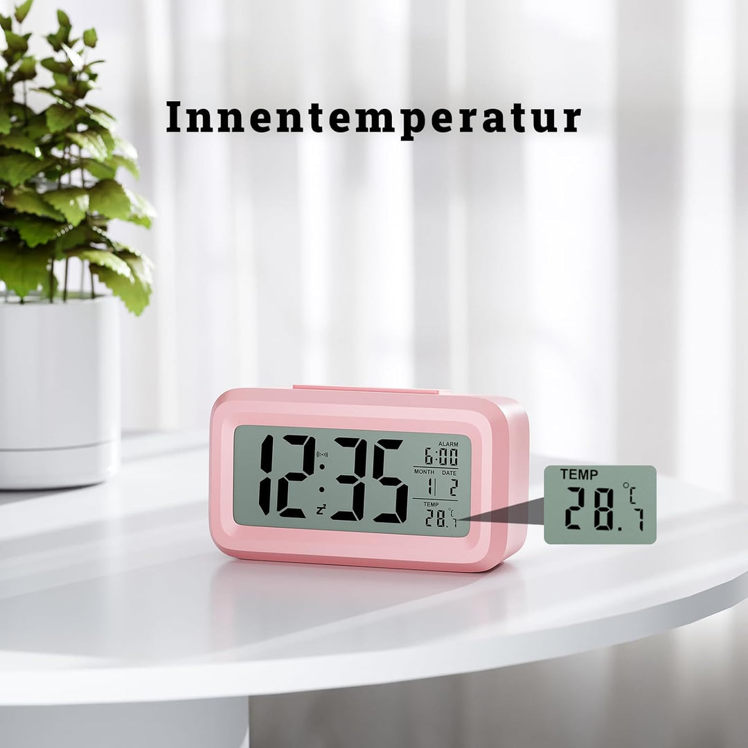 Wecker Digital Batteriebetrieben mit Temperaturanzeige Grosse LCD Display, Schlummerfunktion, Datum,