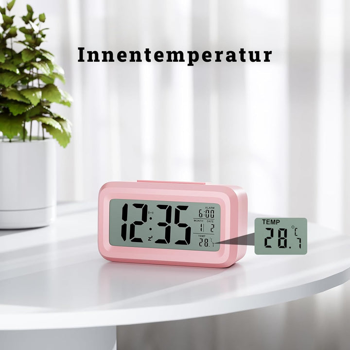 Wecker Digital Batteriebetrieben mit Temperaturanzeige Grosse LCD Display, Schlummerfunktion, Datum,