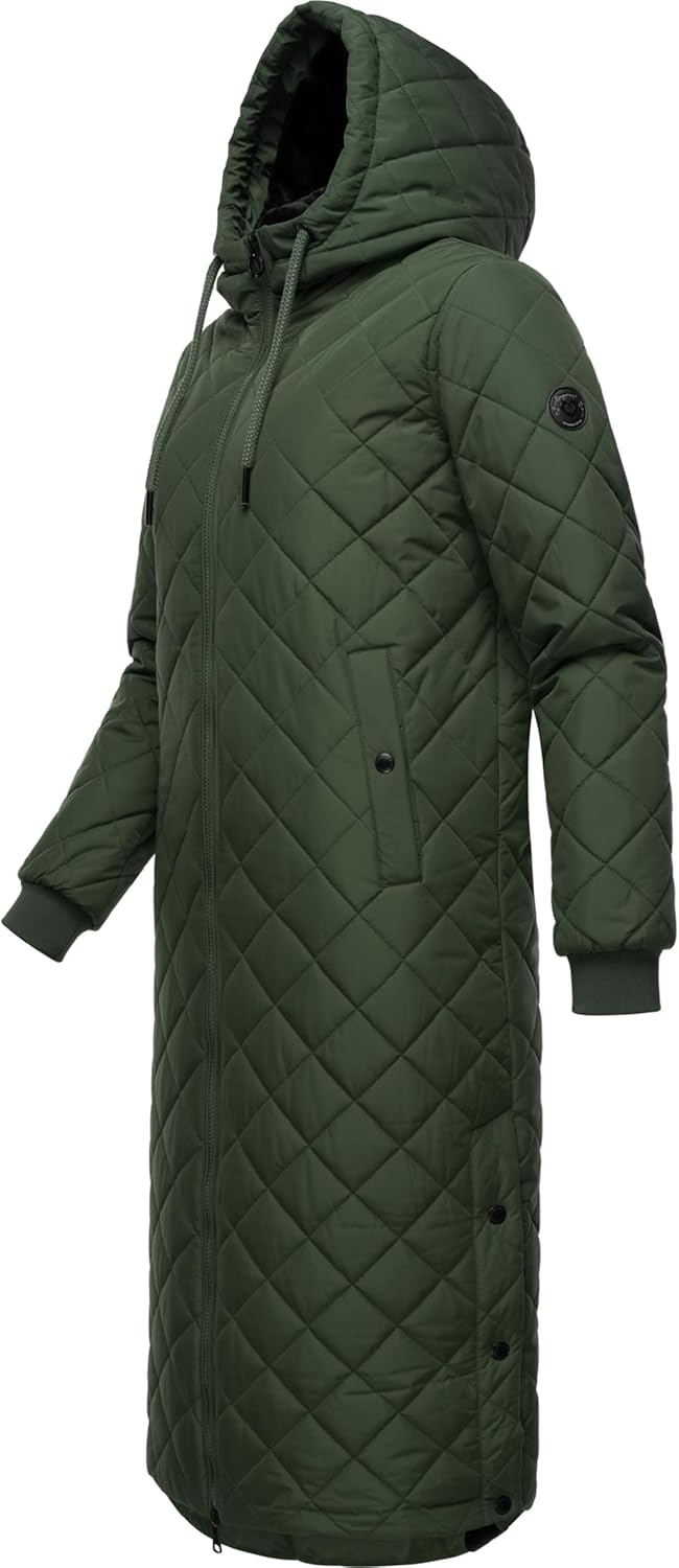 Ragwear Damen Wintermantel Warmer Steppmantel extralang mit Kapuze Niran XS-XXL L Olive, L Olive