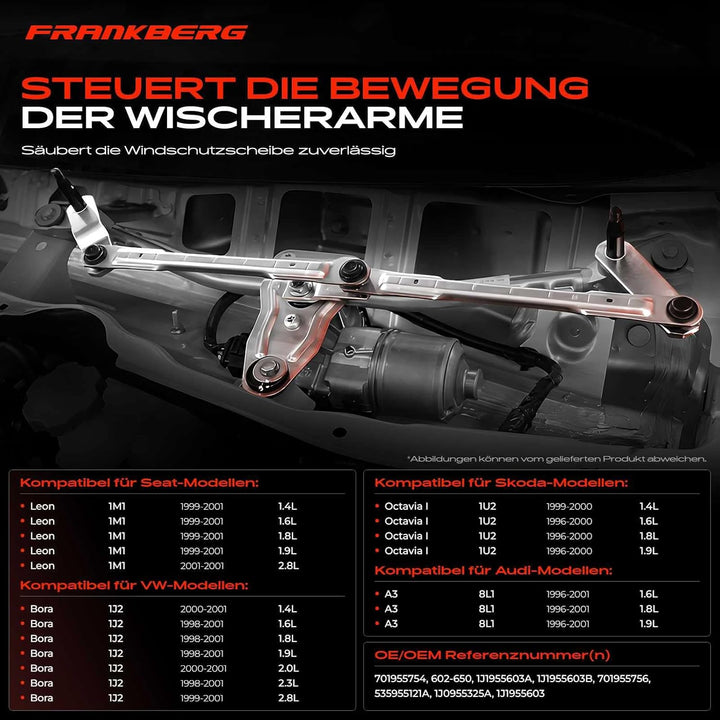 Frankberg 1x Scheibenwischer Wischergestänge ohne Motor Vorne Kompatibel mit A3 8L1 1996-2000 O.c.t.