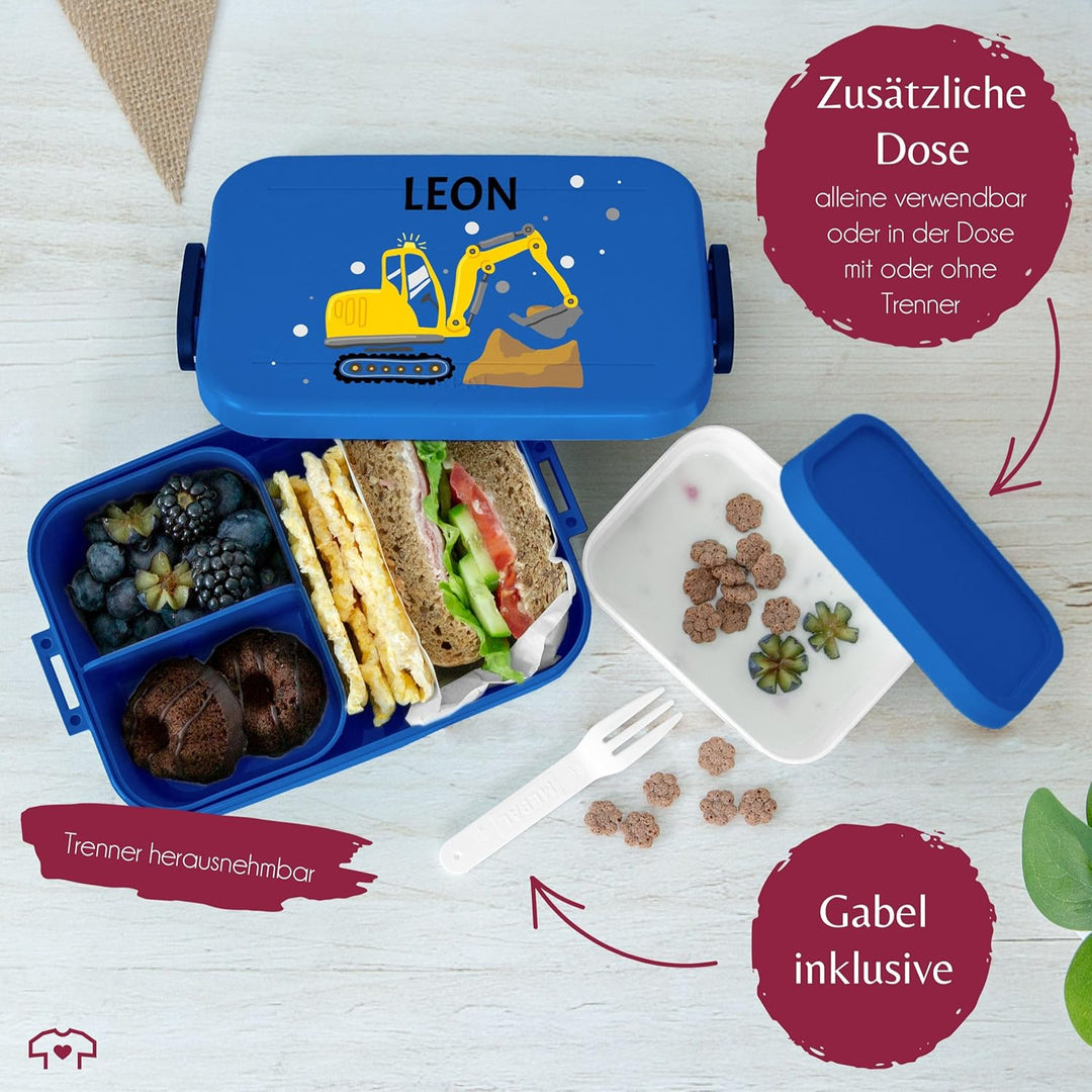 Kinder Bento Box Midi Lunchbox für Mepal Bentobox - Brotdose Bagger mit Name personalisiert I Bagger