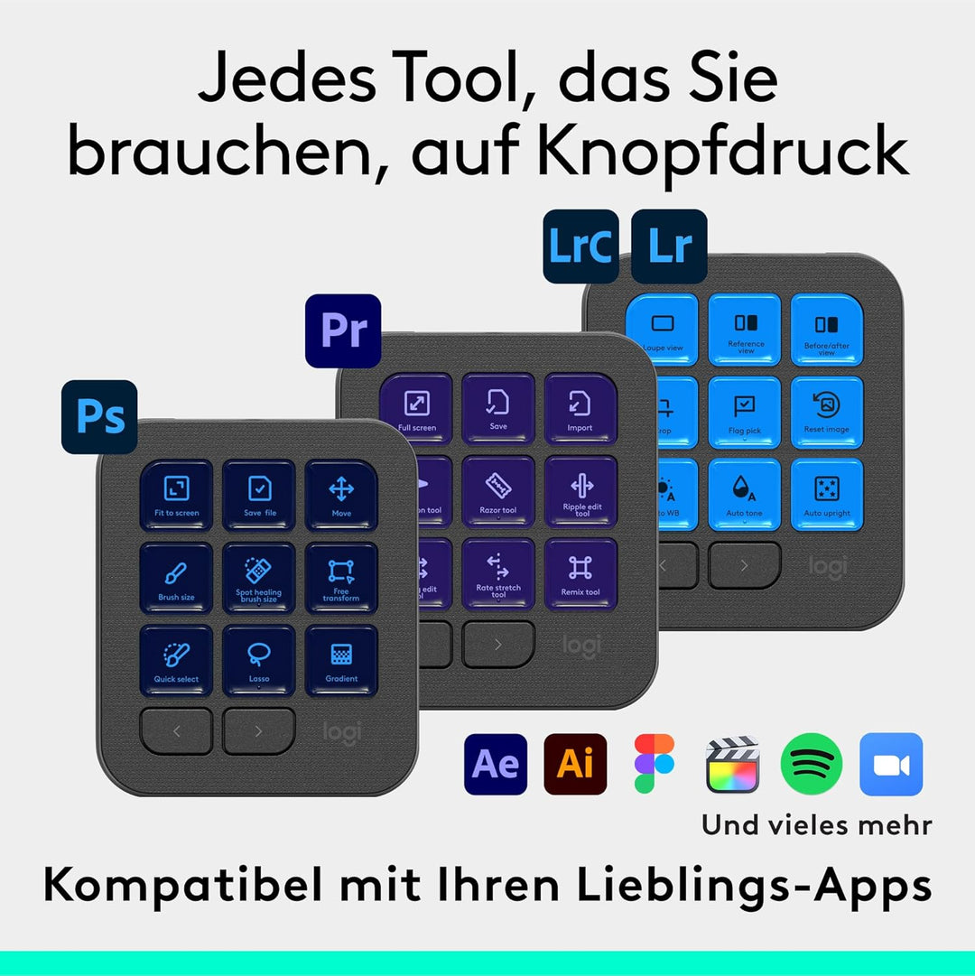 Logitech MX Creative Console, Programmierbares Tastenfeld mit 9 anpassbaren LCD-Tasten und Regler fü