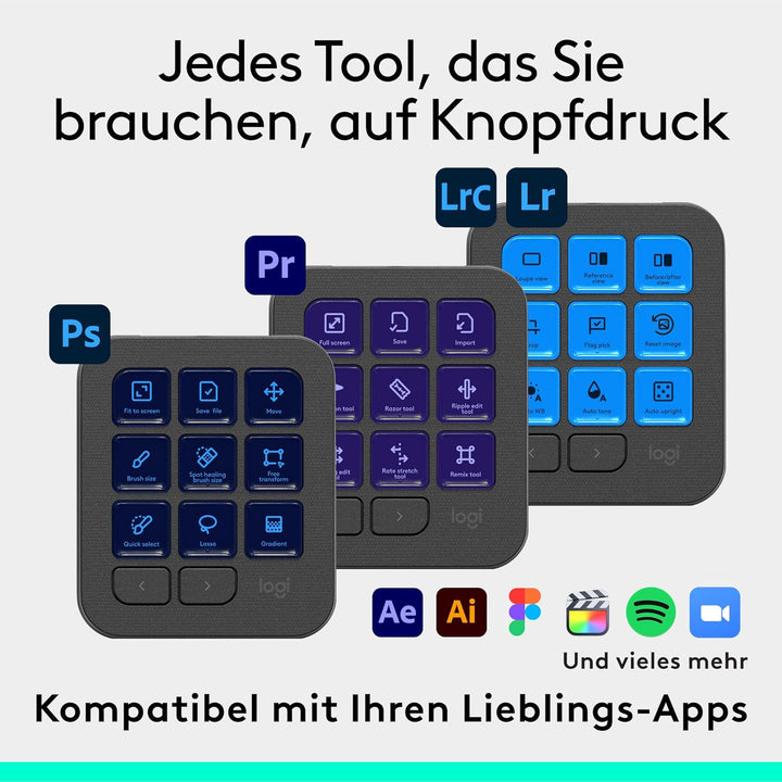 Logitech MX Creative Console, Programmierbares Tastenfeld mit 9 anpassbaren LCD-Tasten und Regler fü