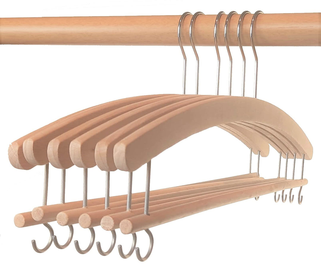 Hagspiel 20 Stk. Kleiderbügel aus Buchenholz, Einfachbügel roh, mit Steg, 42 cm lang