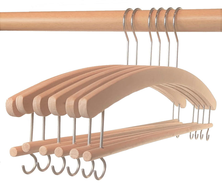 Hagspiel 20 Stk. Kleiderbügel aus Buchenholz, Einfachbügel roh, mit Steg, 42 cm lang