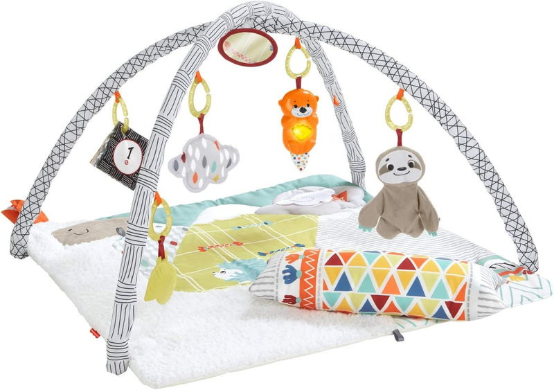 Fisher-Price HBB74 - 5 Sinnes Baby Spieldecke, kuschelig weiche Krabbeldecke mit Sensorik Spielzeug,