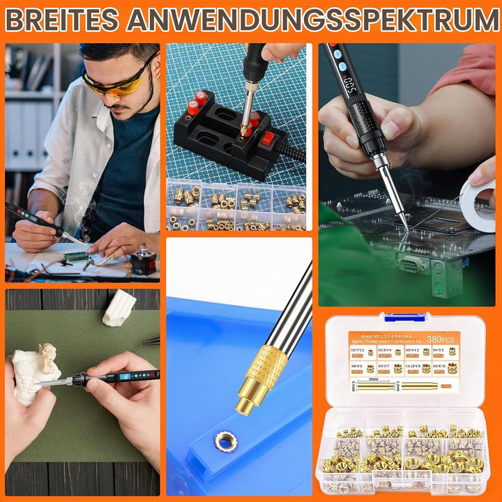 390 Stk Gewindeeinsätze Lötspitzen Set,80W LED Temperatur Einstellbar Lötkolben mit 380 Gewindeeinsä