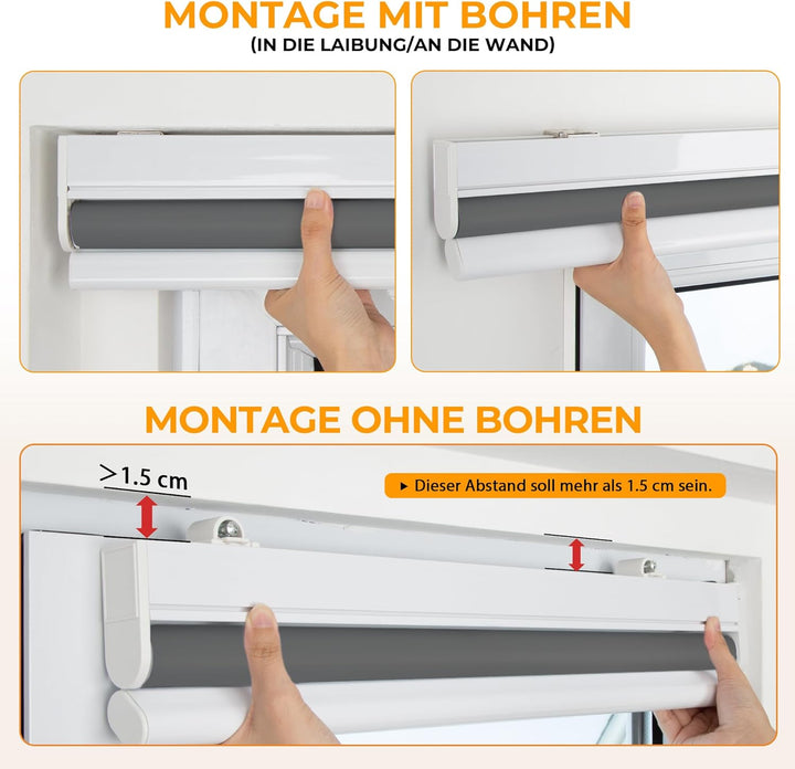 HOMEDEMO M100 Elektrische Rollos Verdunkelungsrollo mit Motor &amp; Fernbedienung, Dunkelgrau 70x100cm(B