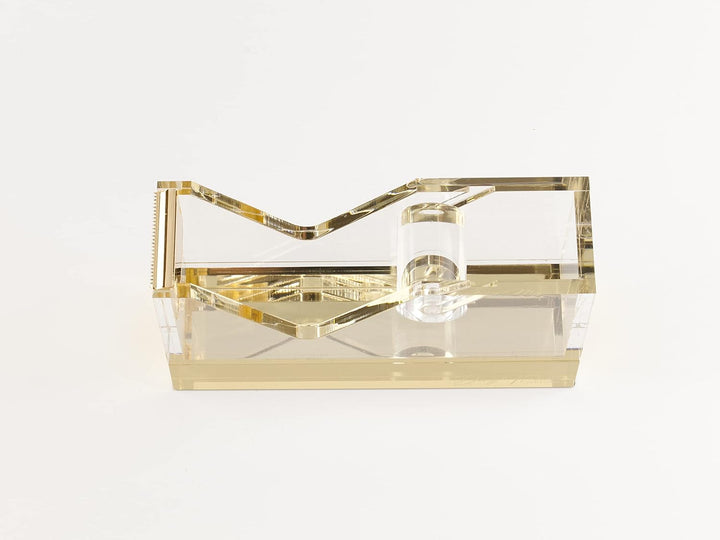 Dany Marcus Klebebandabroller, eleganter, grosser Tischabroller aus transparentem Acryl mit Gold