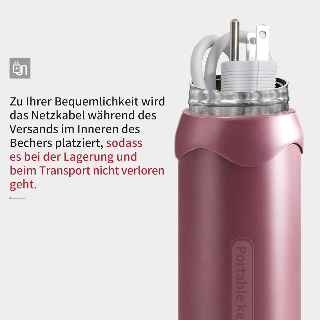 Elektrischer Reisewasserkocher mit 4 Temperaturstufen, 450ml Mini Wasserkocher aus 304 Edelstahl & V