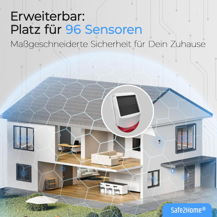 Safe2Home Funk Alarmanlage Komplett Set SP310 Profi - Solar Sirene Rolling Code - wechselnde Frequen