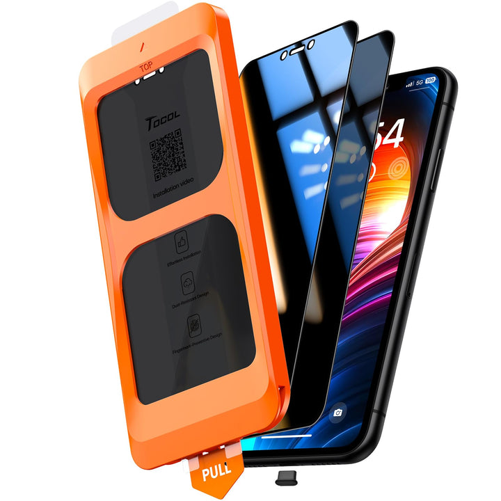 TOCOL für Panzerglas Sichtschutz für iPhone 11 Pro Max, iPhone XS Max, Automatische Installation 9H