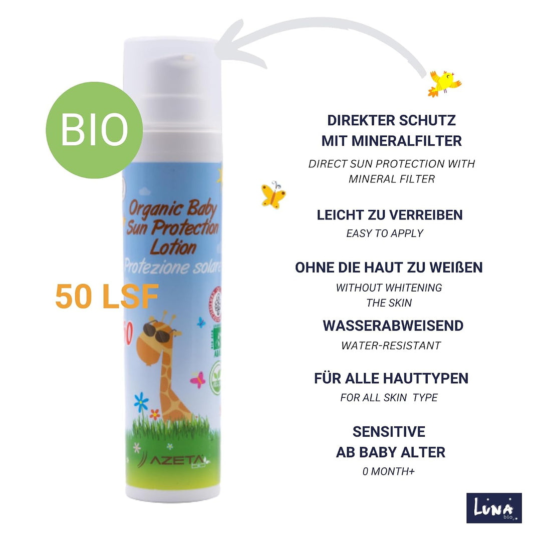 Bio Sonnencreme für Baby &amp; Kinder LSF50 sensitiv|Für Gesicht und Körper|Hoher sofortiger Schutz der