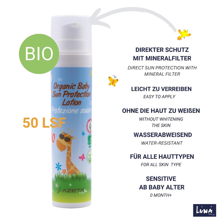Bio Sonnencreme für Baby &amp; Kinder LSF50 sensitiv|Für Gesicht und Körper|Hoher sofortiger Schutz der