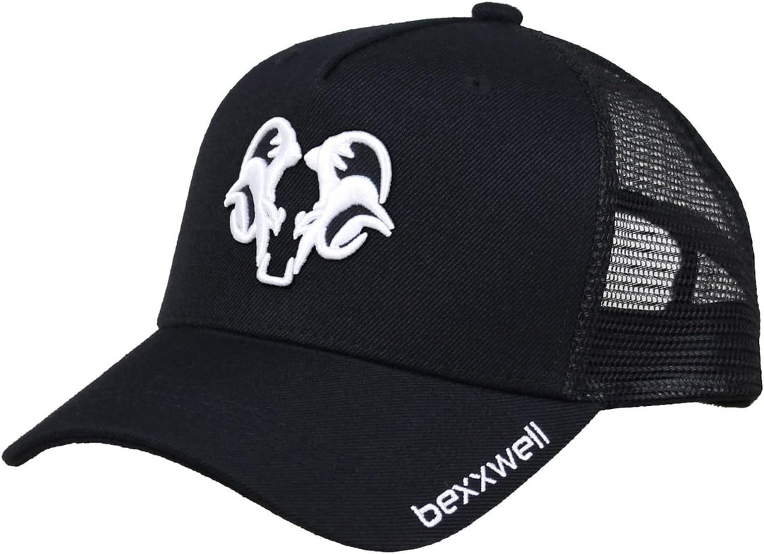 Bexxwell Trucker Cap schwarz mit 3D Logo-Stickerei in weiss (optimale Passform, Kappe, Black, White,