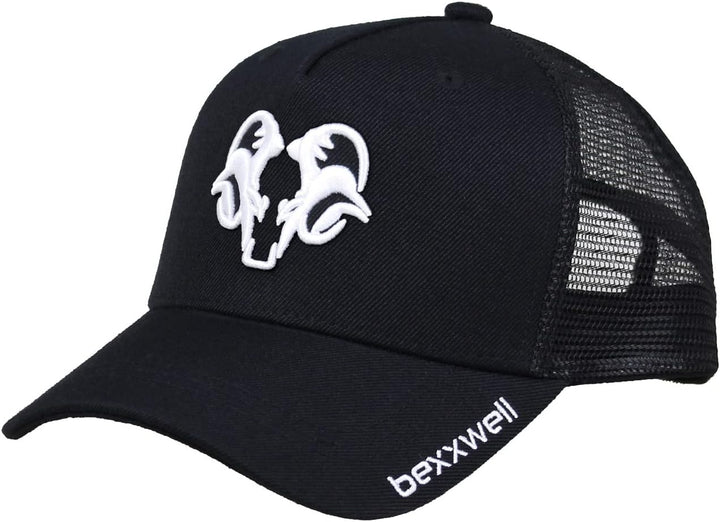 Bexxwell Trucker Cap schwarz mit 3D Logo-Stickerei in weiss (optimale Passform, Kappe, Black, White,