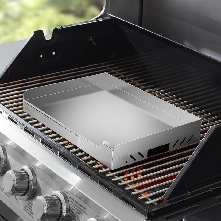 Edelstahl Plancha Grillplatte für Gas- und Holzkohlegrill, Universalgrösse Grillplatte mit Abnehmbar