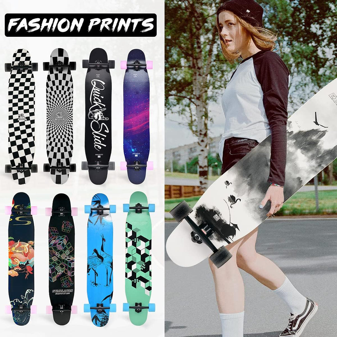 Opurtdor Longboard 118CM Pro Skateboard, Cruiser Trick Skateboard, Komplettes 8 Etagen Ahornholz, Sc