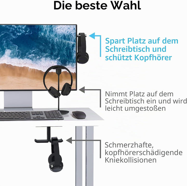 TotalMount Universal Kopfhörerhalterung Headset Ständer Aufhänger PC Monitor für alle Over-Ear und O
