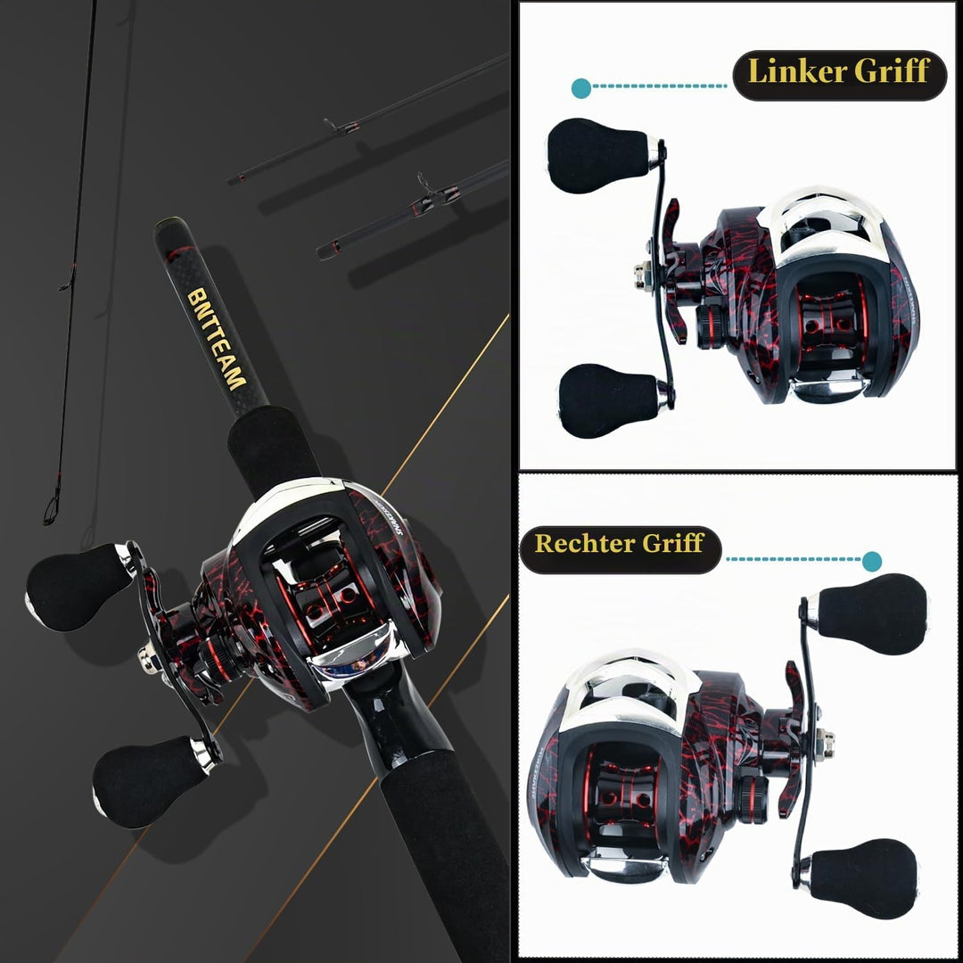 BNTTEAM Mini 19BB Baitcasting-Rolle und Ruten Kombination Spincasting-Sets aus Hartkohlefaser telesk