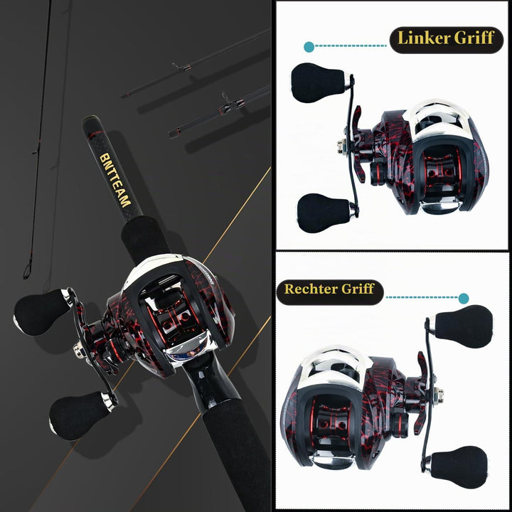 BNTTEAM Mini 19BB Baitcasting-Rolle und Ruten Kombination Spincasting-Sets aus Hartkohlefaser telesk