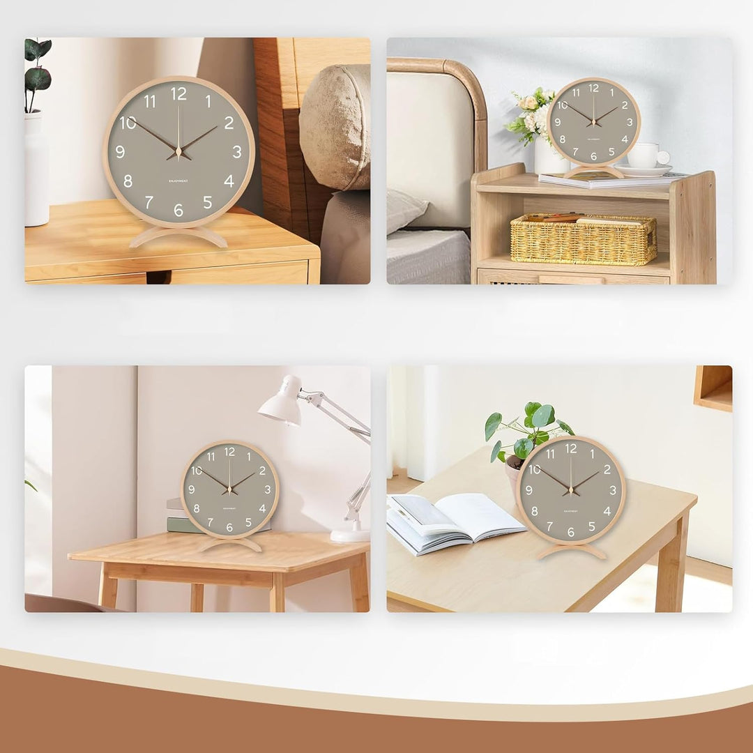 BVI BOOMERVIVI Tischuhr Analog, Tischuhr ohne Ticken mit Lautlosem Uhrwerk, Batteriebetrieben, Holz